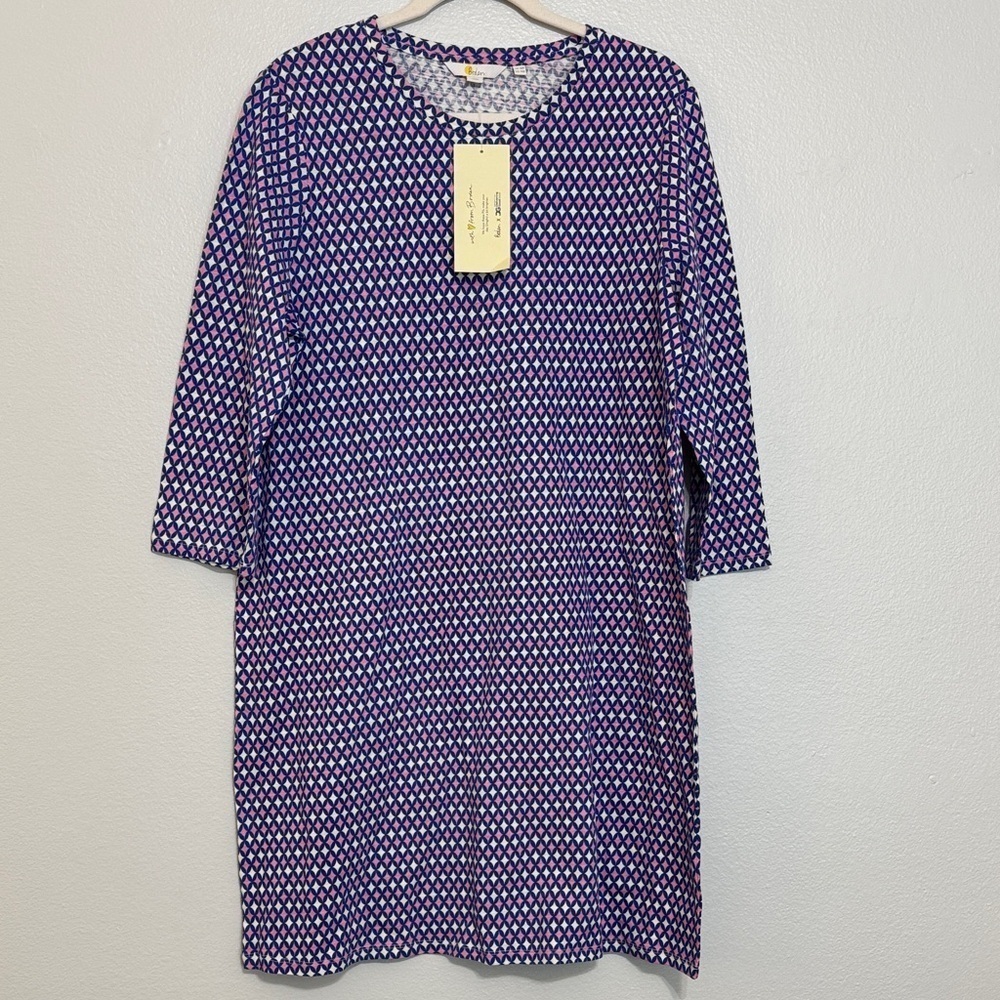 Boden Cotton 3/4 Sleeve T Shirt Dress in Diamond Print